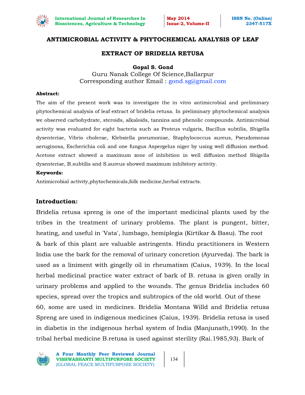 Antimicrobial Activity & Phytochemical Analysis Of