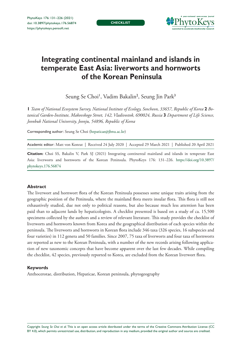 Liverworts and Hornworts of the Korean Peninsula