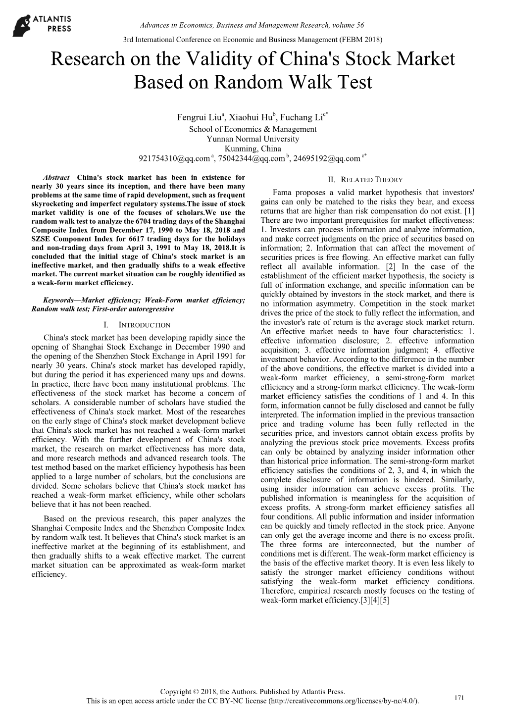 Research on the Validity of China's Stock Market Based on Random Walk Test