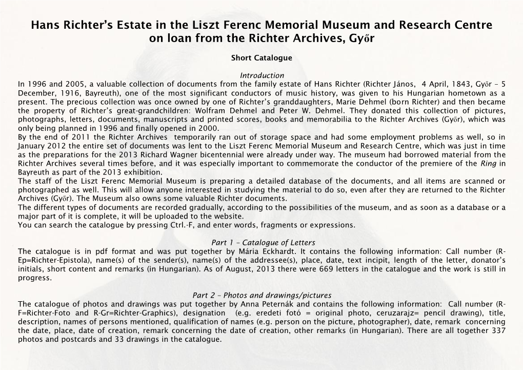 Hans Richter's Estate in the Liszt Ferenc Memorial Museum And