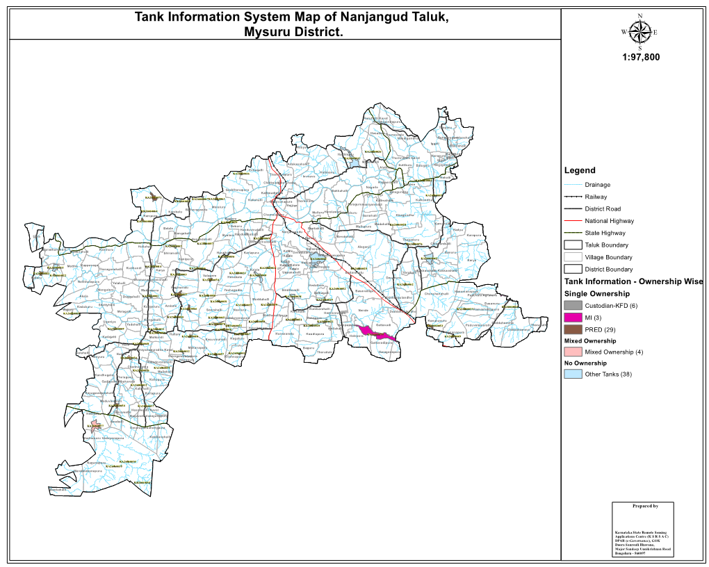 Tank Information System Map of Nanjangud Taluk, Mysuru District. Μ 1:97,800