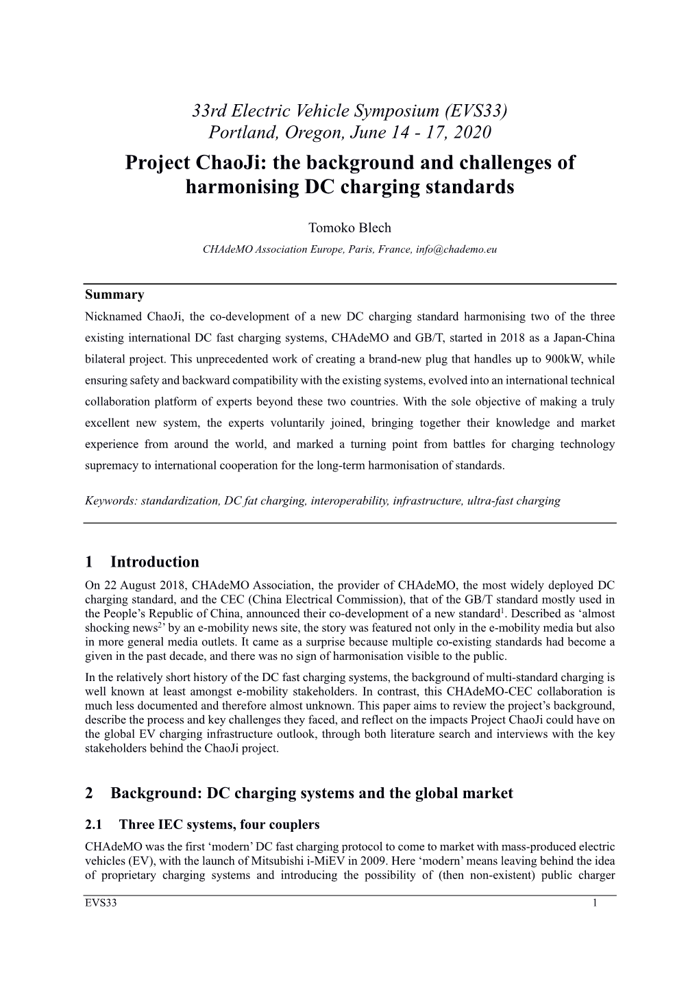 Project Chaoji: the Background and Challenges of Harmonising DC Charging Standards