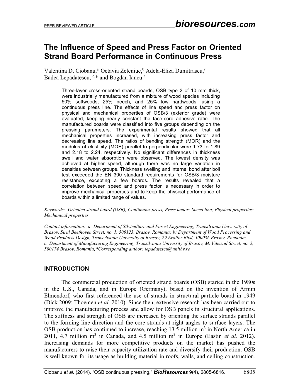 The Influence of Speed and Press Factor on Oriented Strand Board Performance in Continuous Press