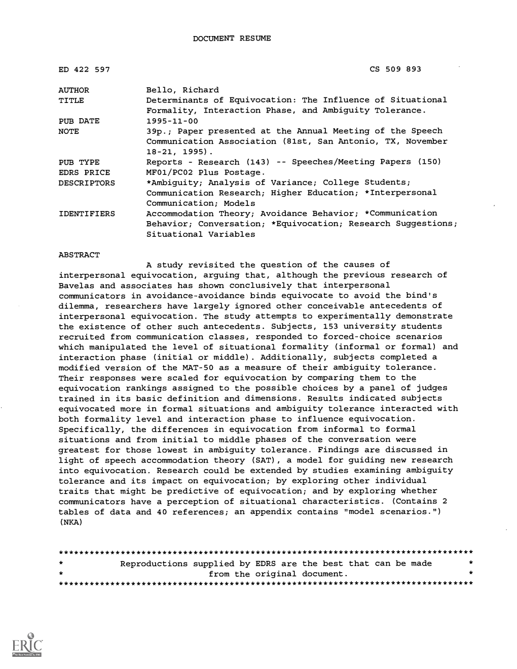 Determinants of Equivocation: the Influence of Situational Formality, Interaction Phase, and Ambiguity Tolerance