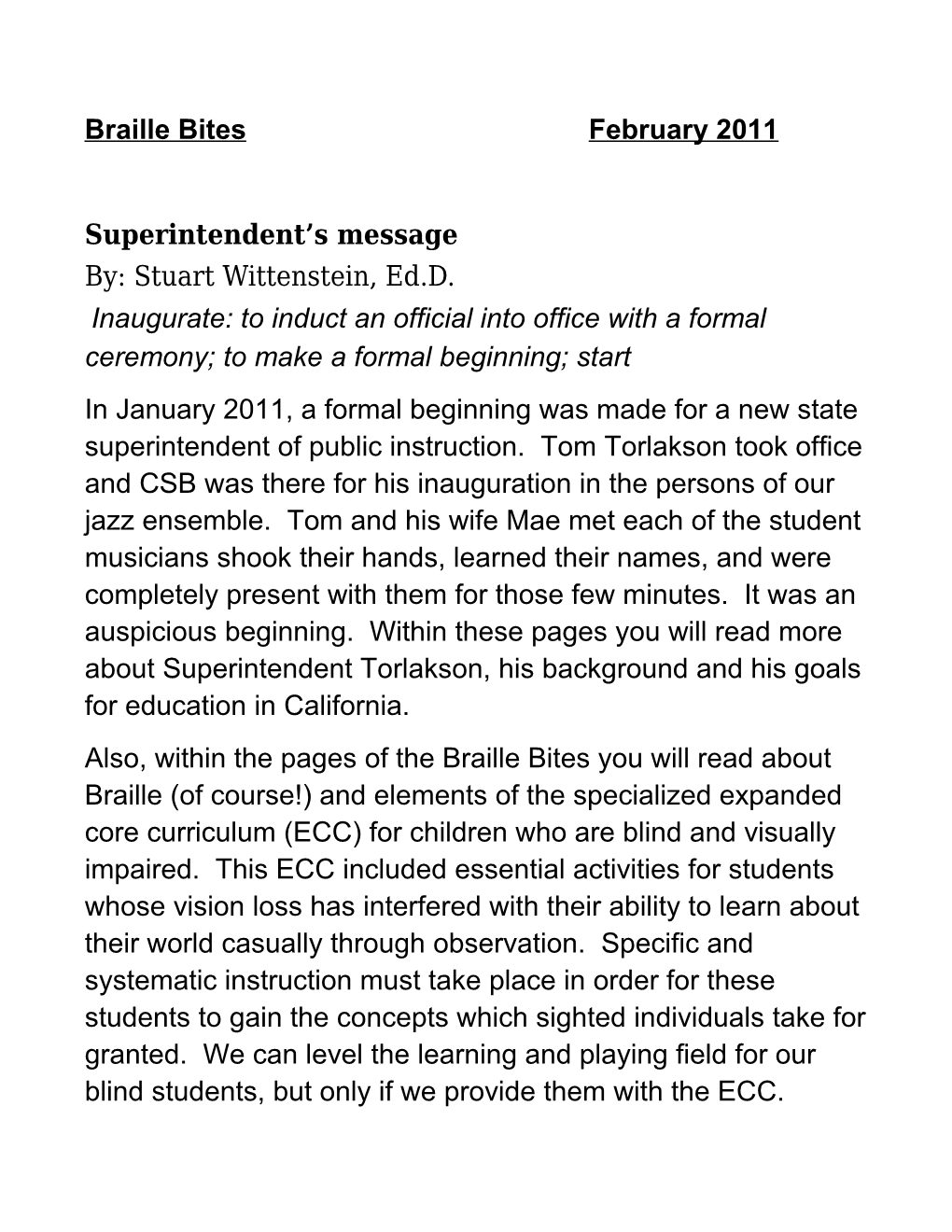 Superintendent S Message