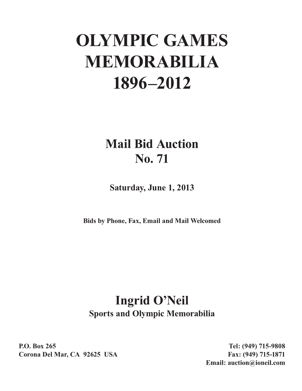 Olympic Games Memorabilia 1896–2012