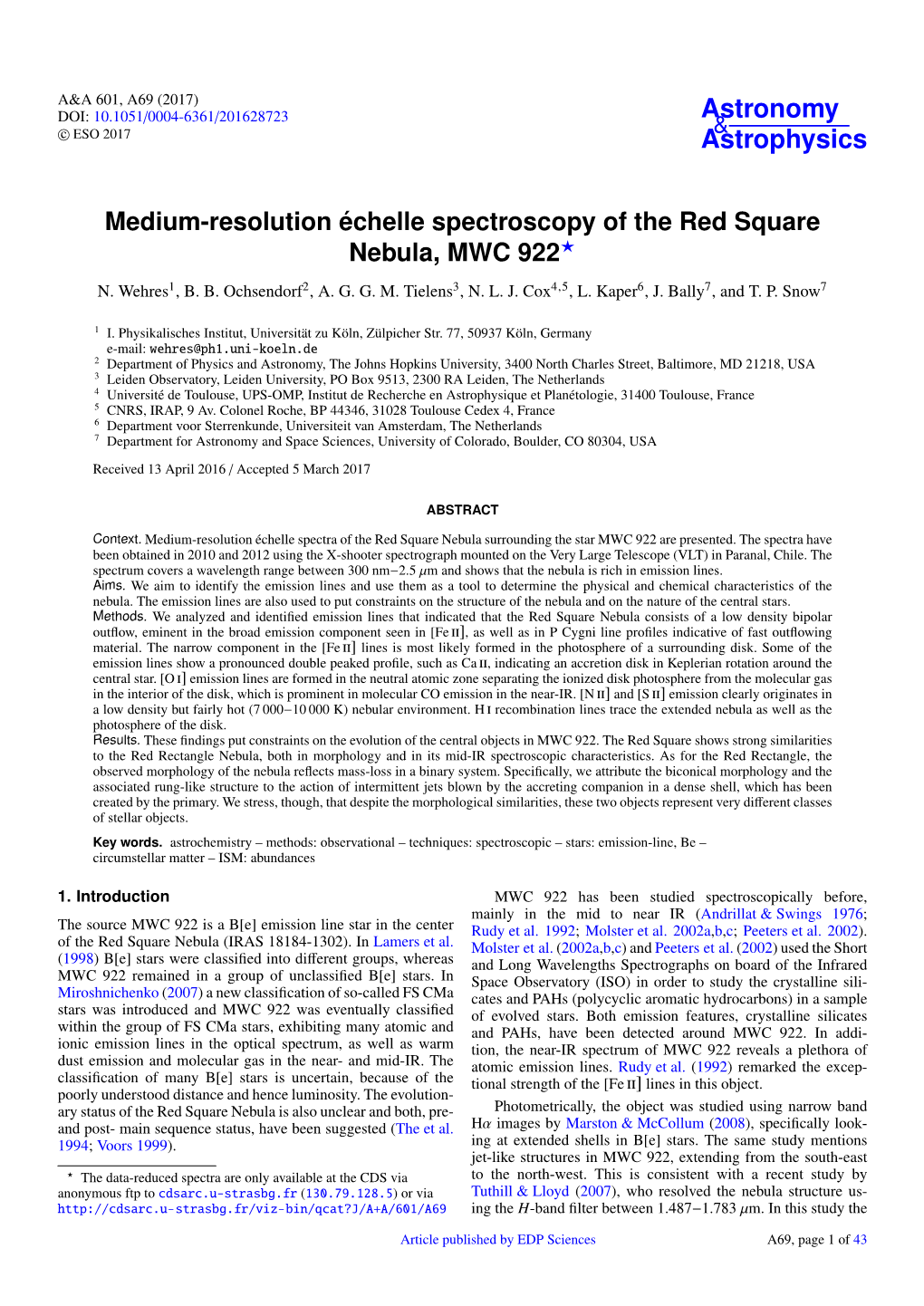 Medium-Resolution Échelle Spectroscopy of the Red Square Nebula, MWC 922? N