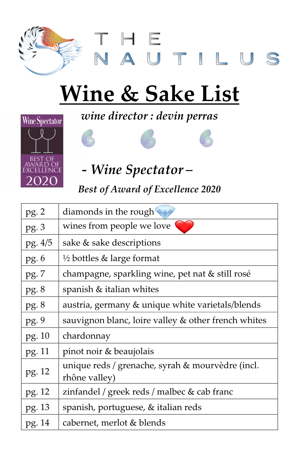 Wine & Sake List