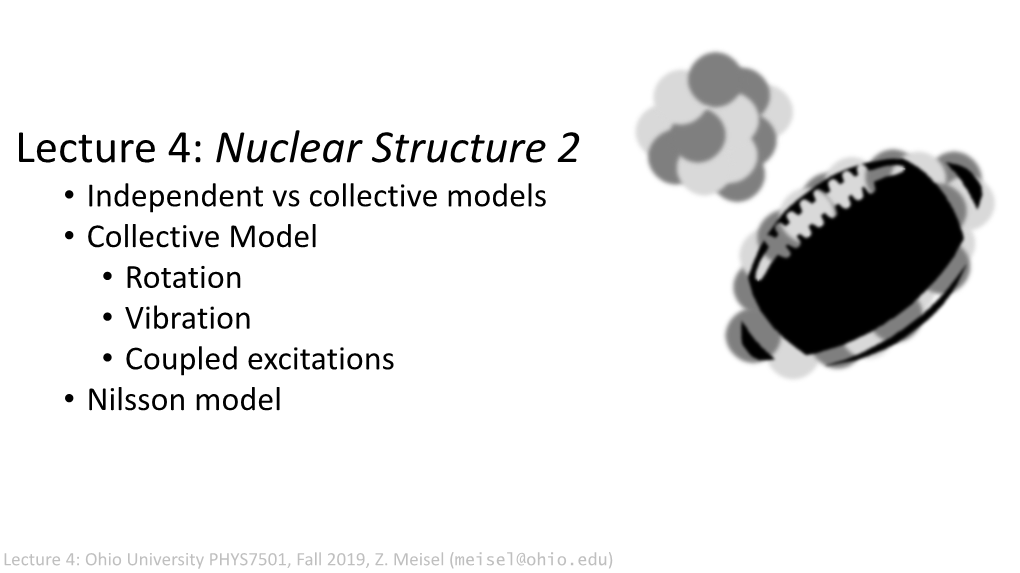 Nuclear Structure 2 • Independent Vs Collective Models • Collective Model • Rotation • Vibration • Coupled Excitations • Nilsson Model