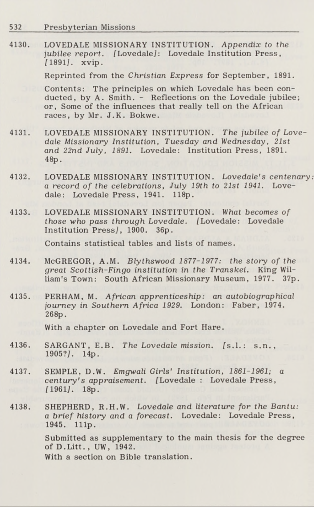 Lovedale Institution Press, [1891]. Xvip