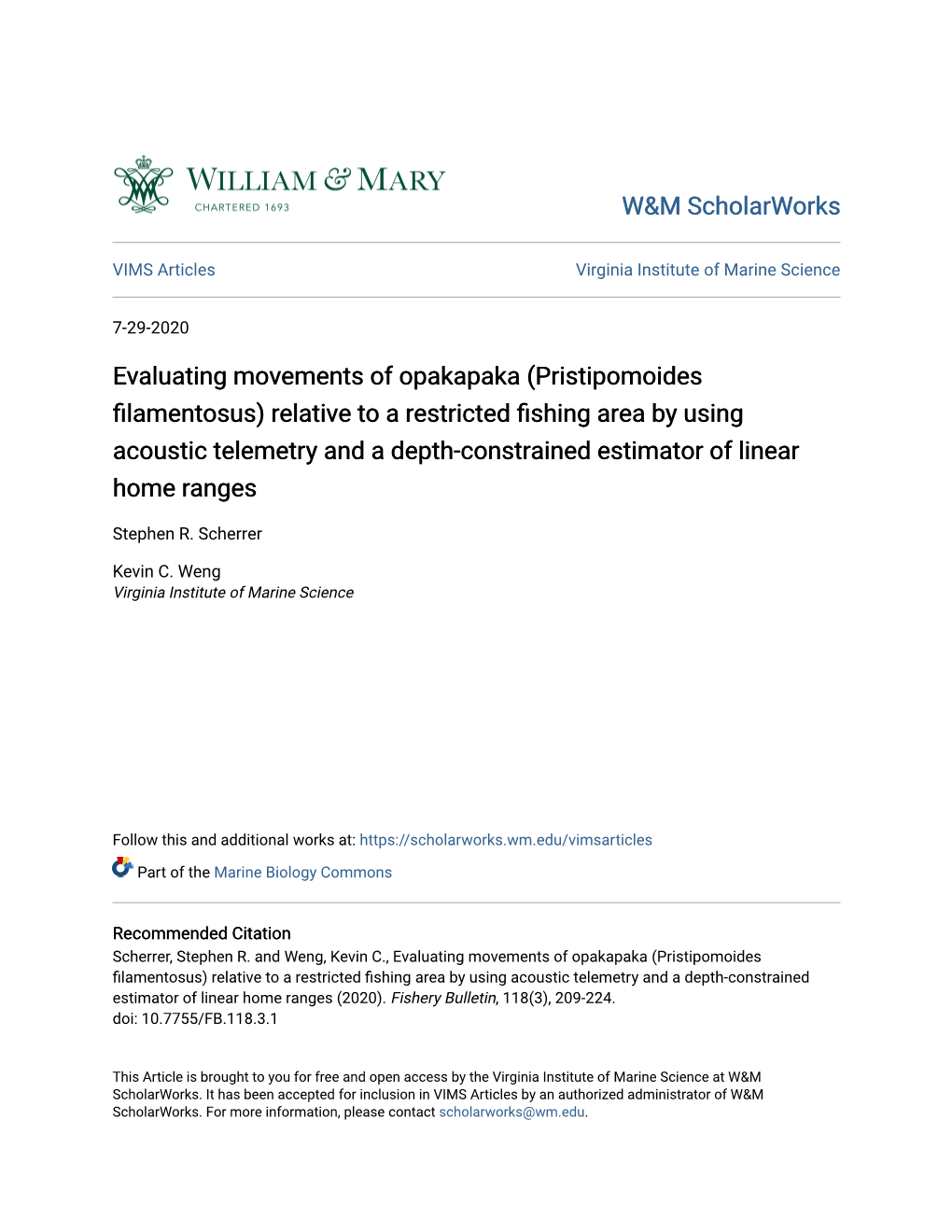 Pristipomoides Filamentosus) Relative to a Restricted Fishing Area by Using Acoustic Telemetry and a Depth-Constrained Estimator of Linear Home Ranges