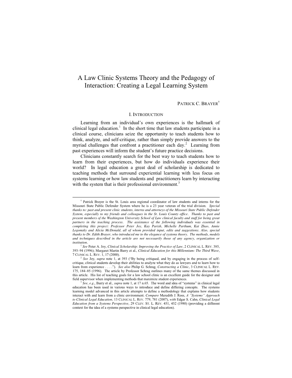 A Law Clinic Systems Theory and the Pedagogy of Interaction: Creating a Legal Learning System