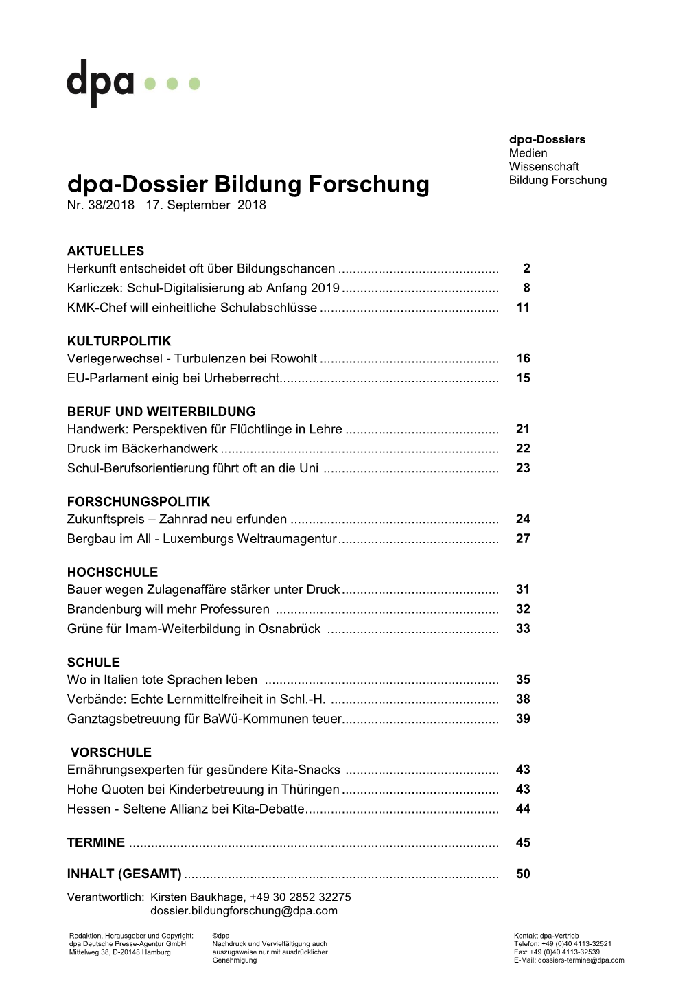 Dpa-Dossier Bildung Forschung Bildung Forschung Nr