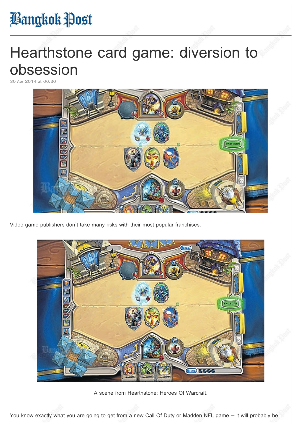 Hearthstone Card Game: Diversion to Obsession 30 Apr 2014 at 00:30