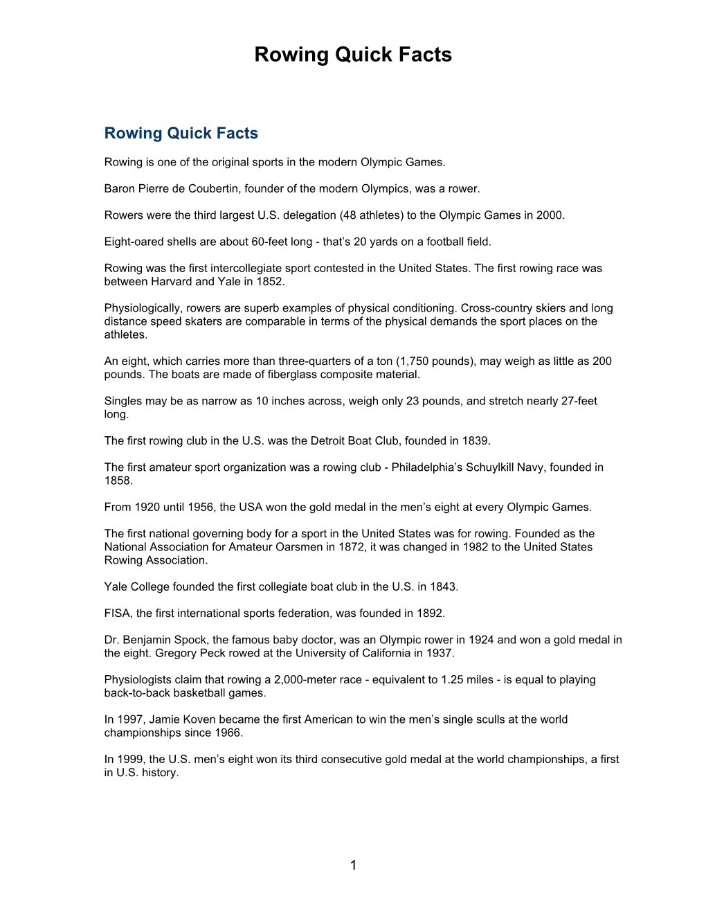Rowing Quick Facts