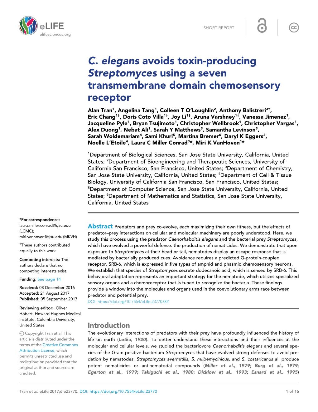 C. Elegans Avoids Toxin-Producing Streptomyces Using a Seven Transmembrane Domain Chemosensory Receptor