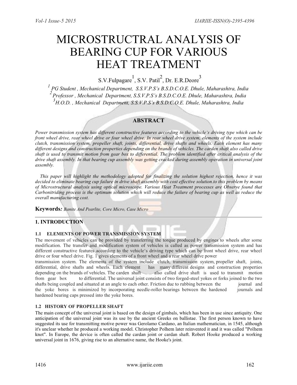 Microstructral Analysis of Bearing Cup for Various Heat Treatment