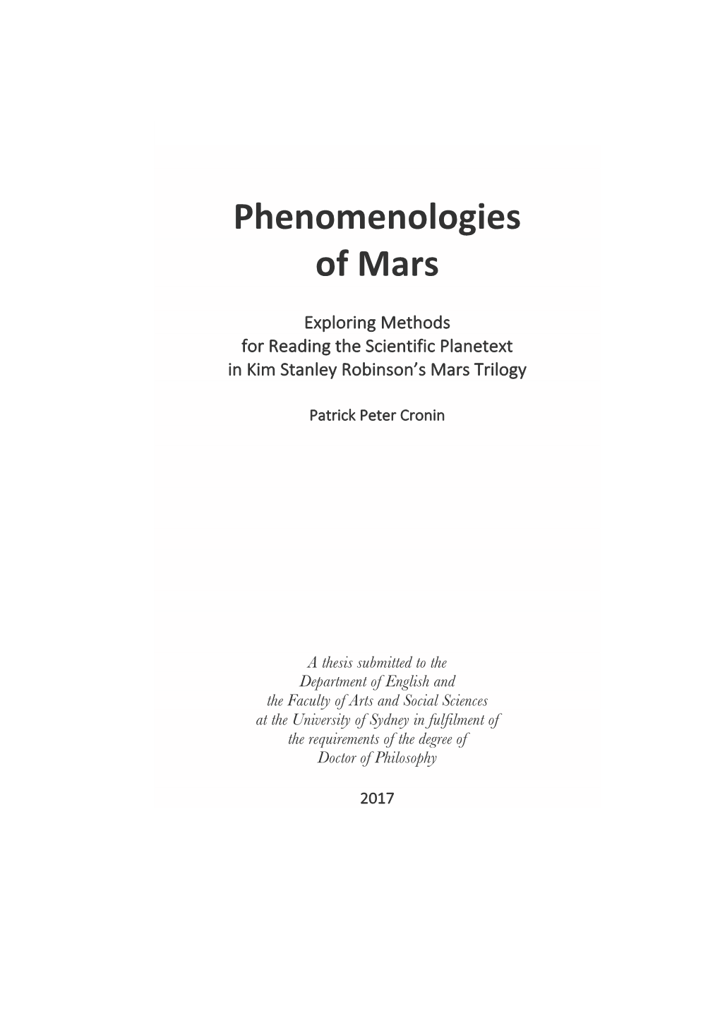 Phenomenologies of Mars