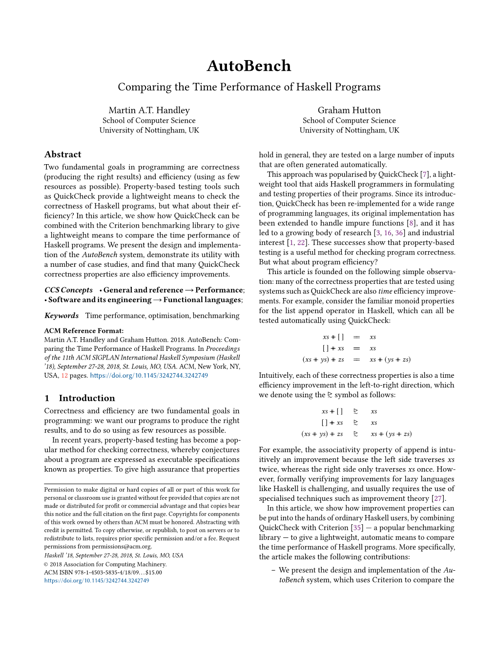 Autobench Comparing the Time Performance of Haskell Programs