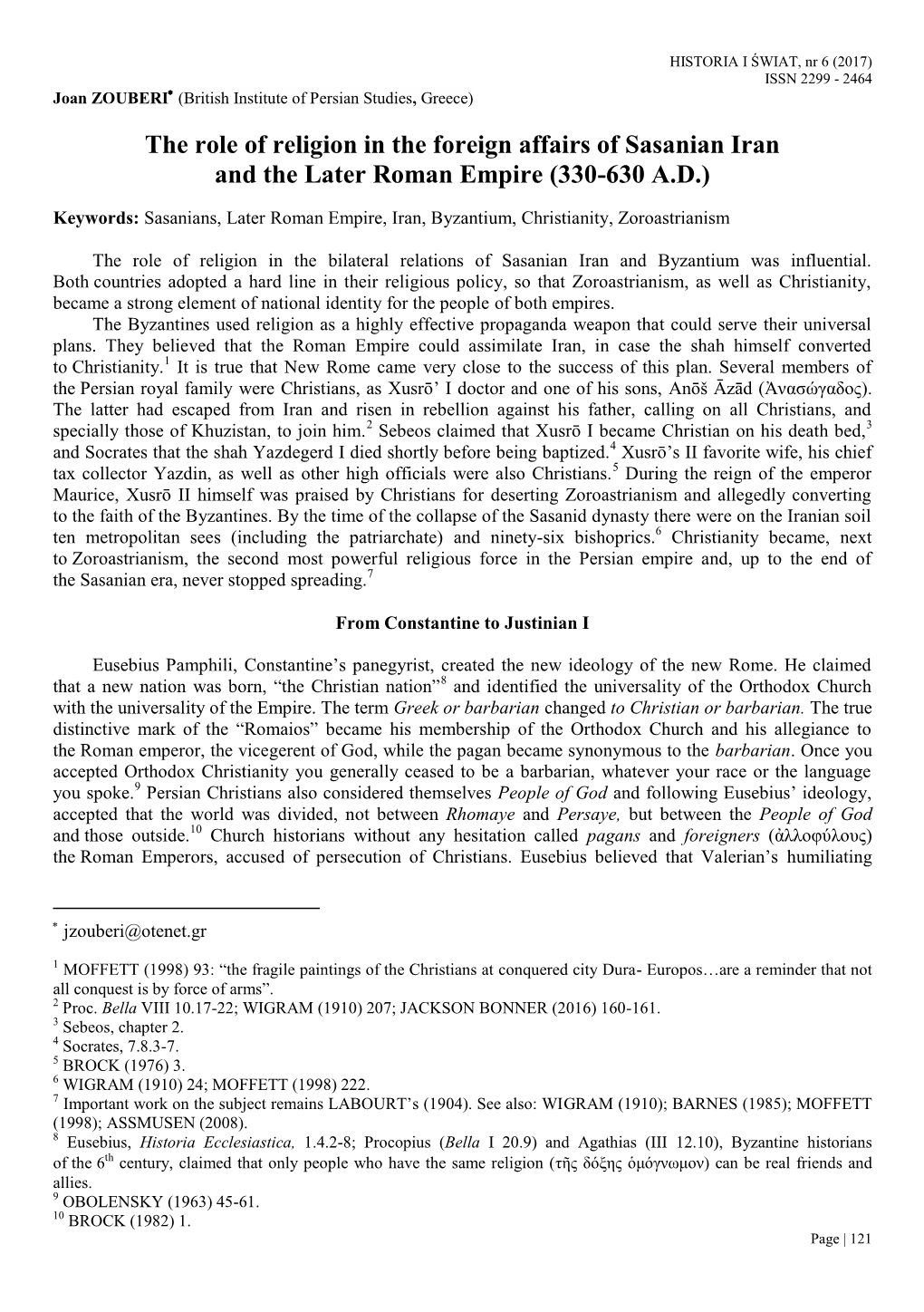 The Role of Religion in the Foreign Affairs of Sasanian Iran and the Later Roman Empire (330-630 A.D.)