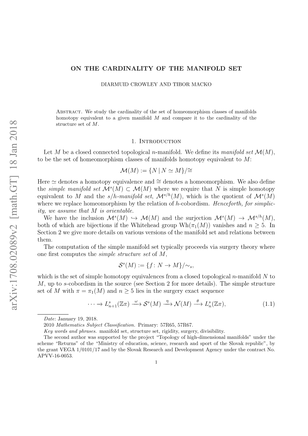 On the Cardinality of the Manifold