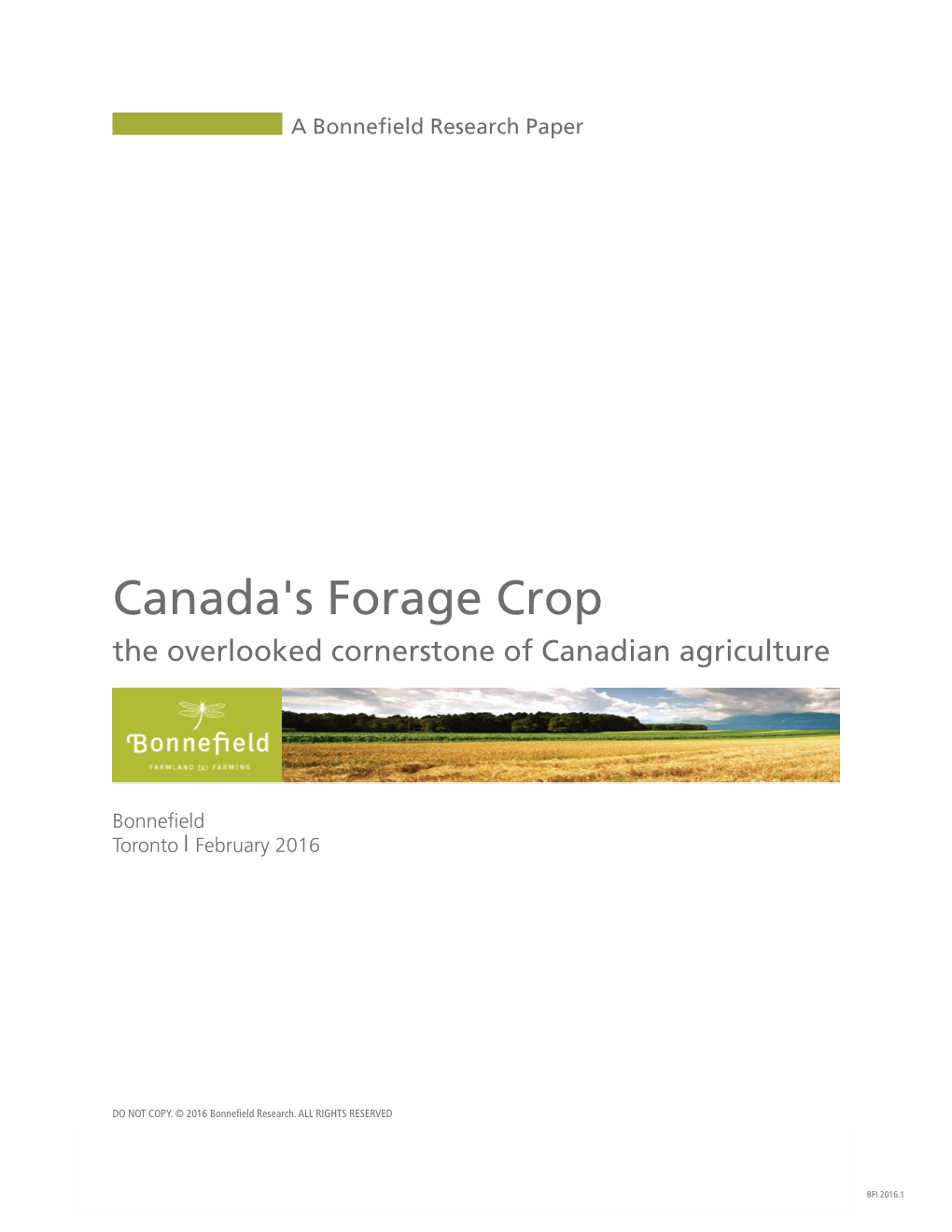 Canada's Forage Crop the Overlooked Cornerstone of Canadian Agriculture