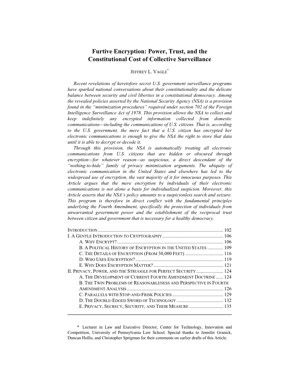 Furtive Encryption: Power, Trust, and the Constitutional Cost of Collective Surveillance