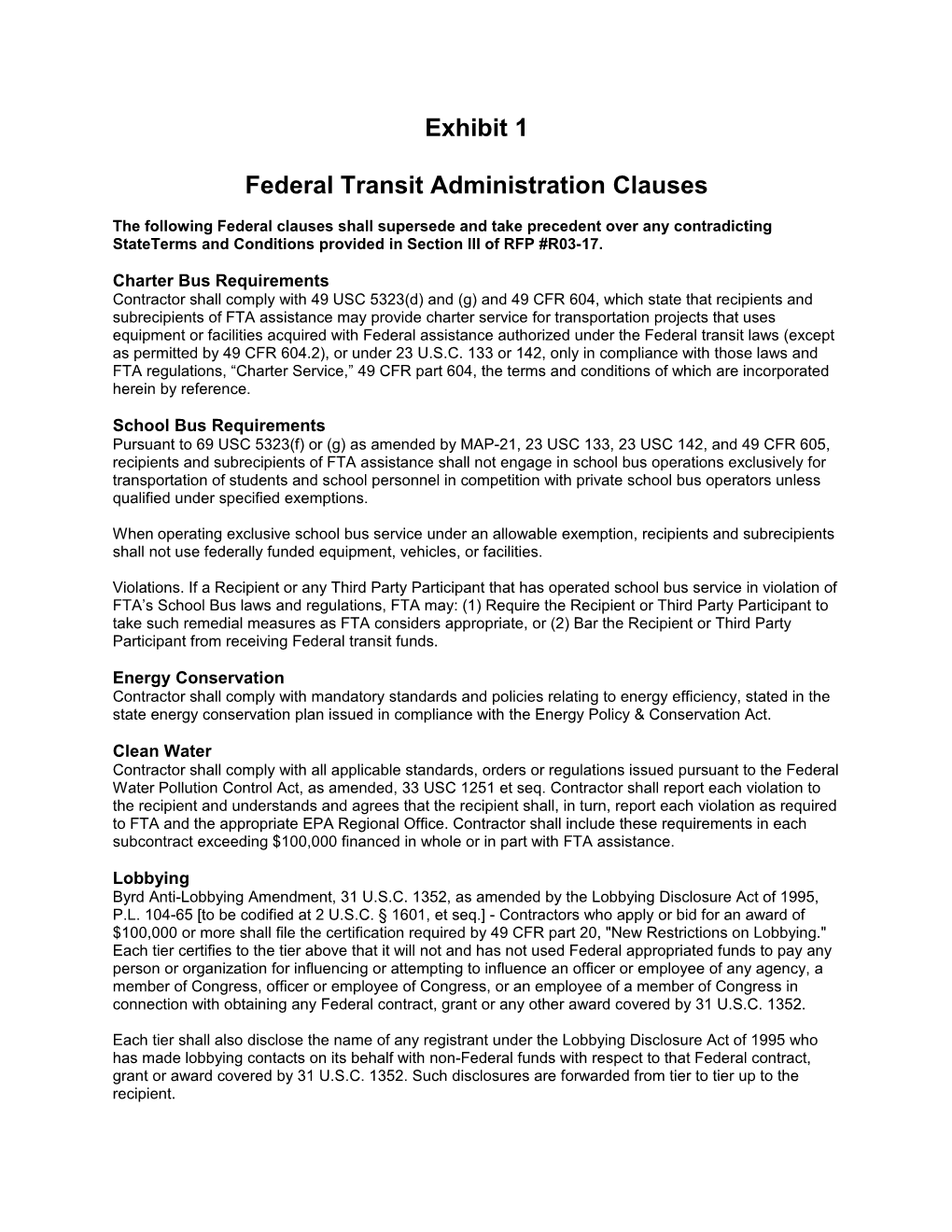 Federal Transit Administration Clauses