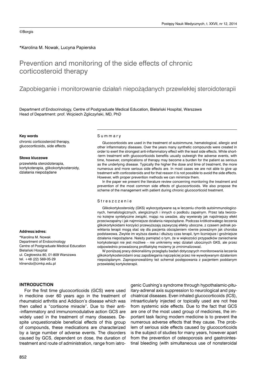 Prevention and Monitoring of the Side Effects of Chronic Corticosteroid Therapy