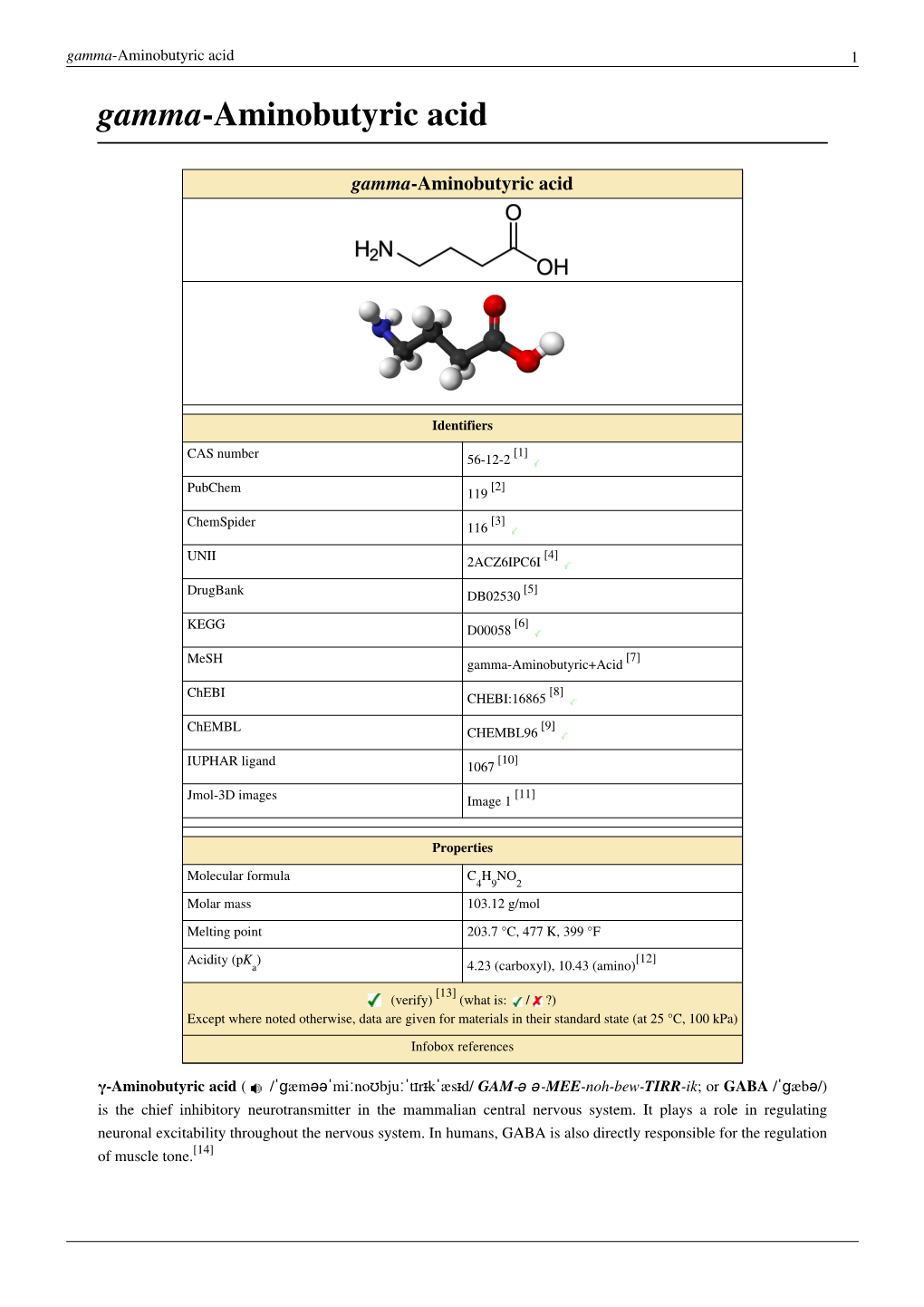 Gamma-Aminobutyric Acid 1 Gamma-Aminobutyric Acid