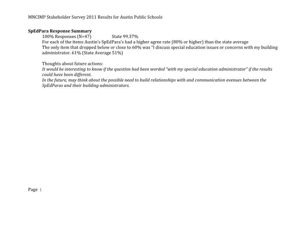 MNCIMP Stakeholder Survey 2011 Results for Austin Public Schools