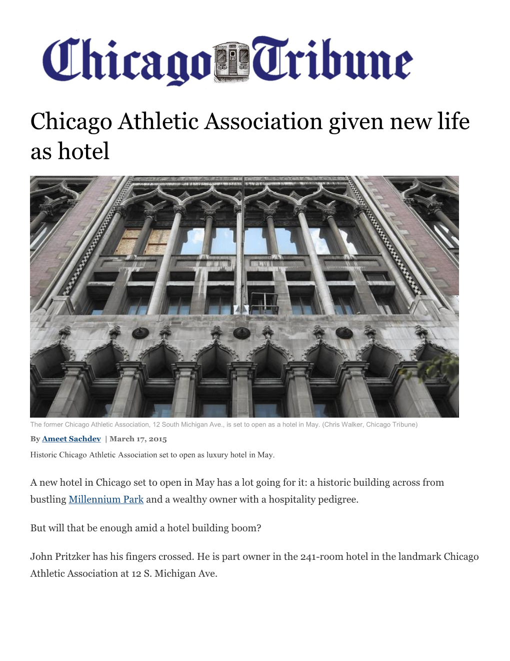 Chicago Athletic Association Given New Life As Hotel