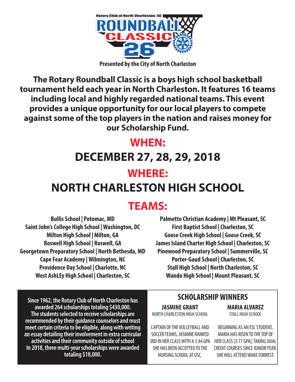 December 27, 28, 29, 2018 North Charleston High School