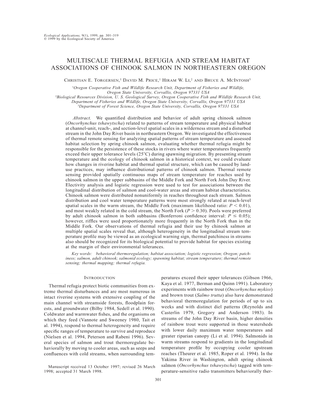 Multiscale Thermal Refugia and Stream Habitat Associations of Chinook Salmon in Northeastern Oregon