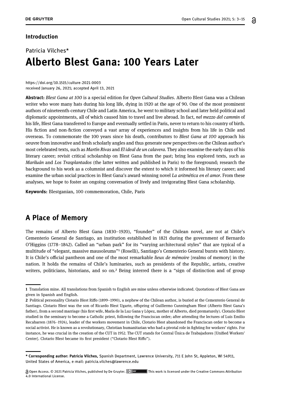 Alberto Blest Gana: 100 Years Later