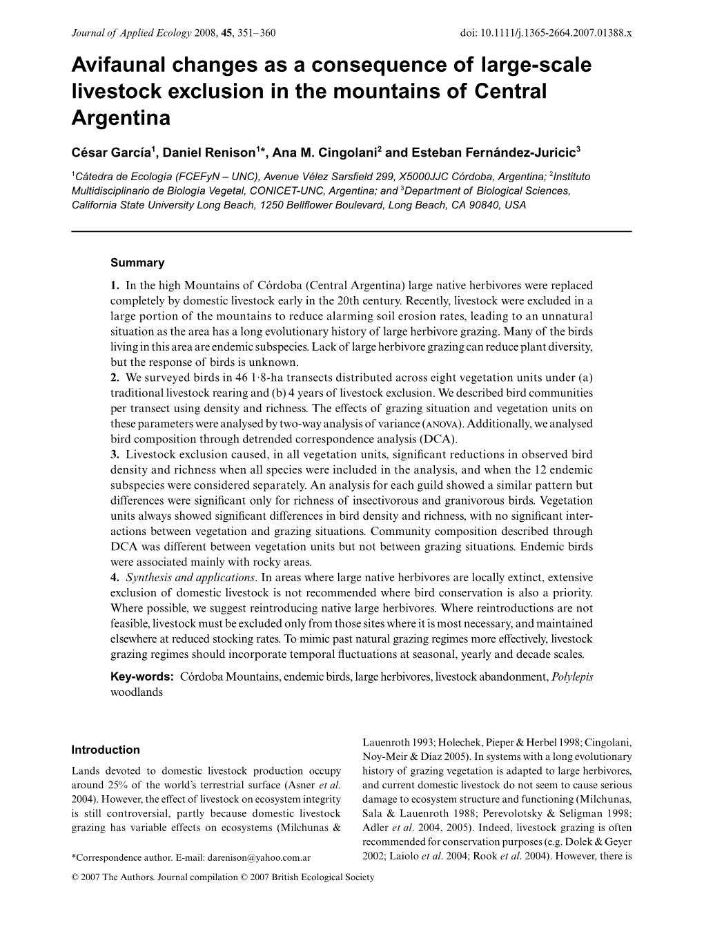 Avifaunal Changes As a Consequence of Large-Scale Livestock Exclusion In