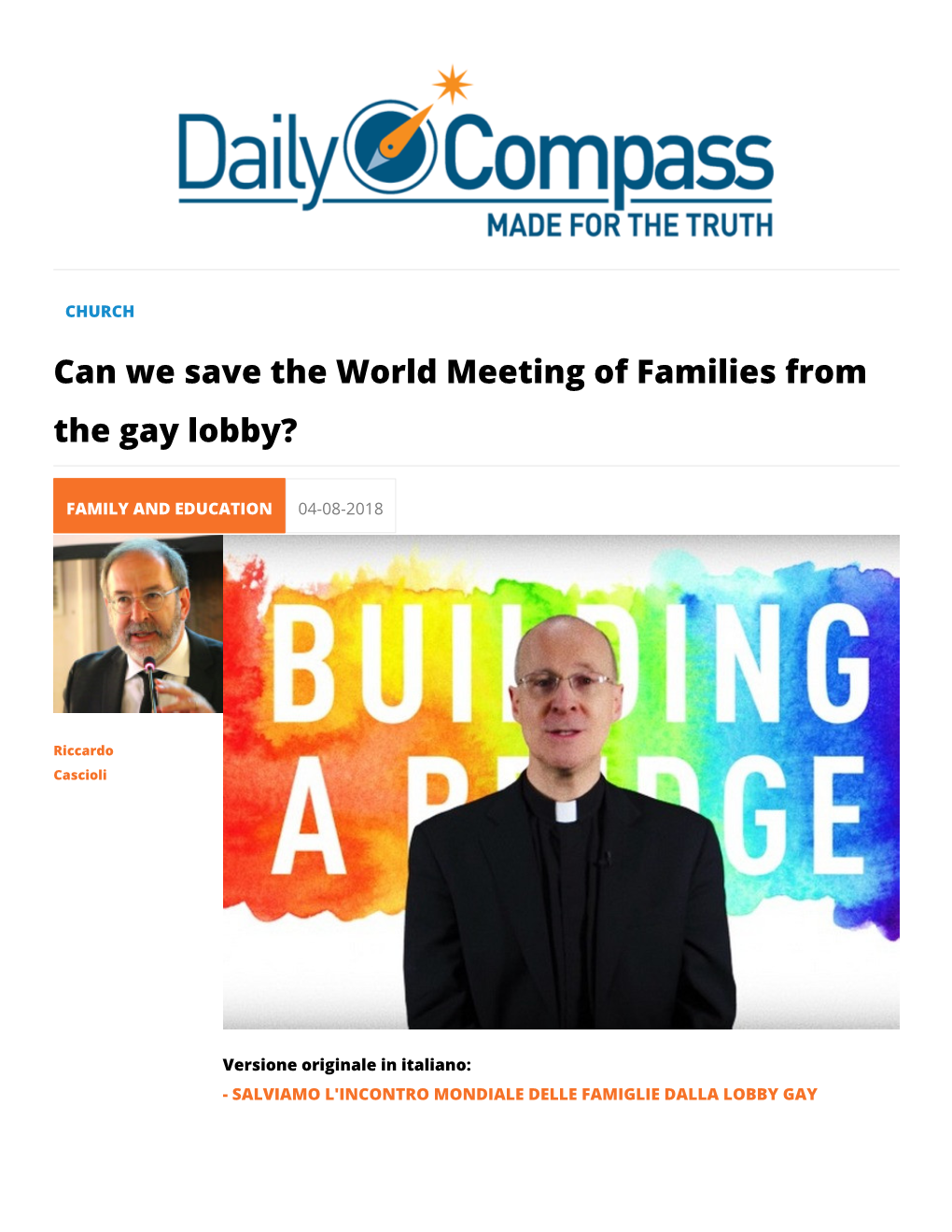 Can We Save the World Meeting of Families from the Gay Lobby?