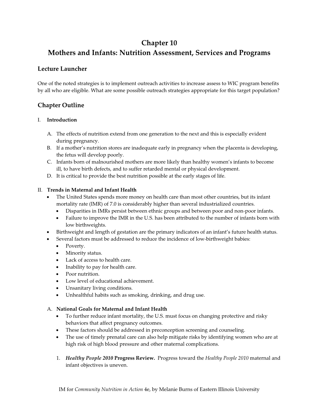 Mothers and Infants: Nutrition Assessment, Services and Programs