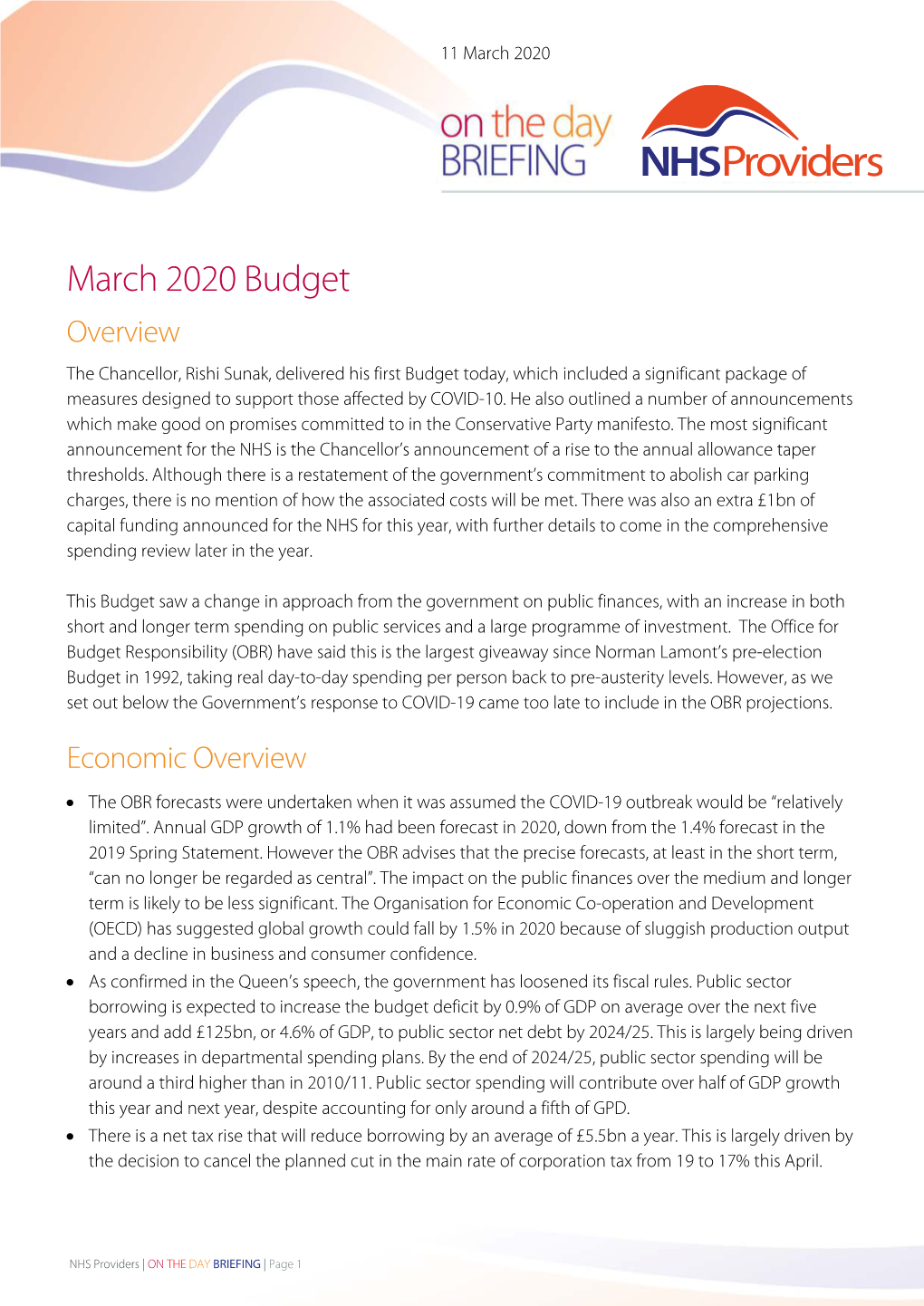 March 2020 Budget