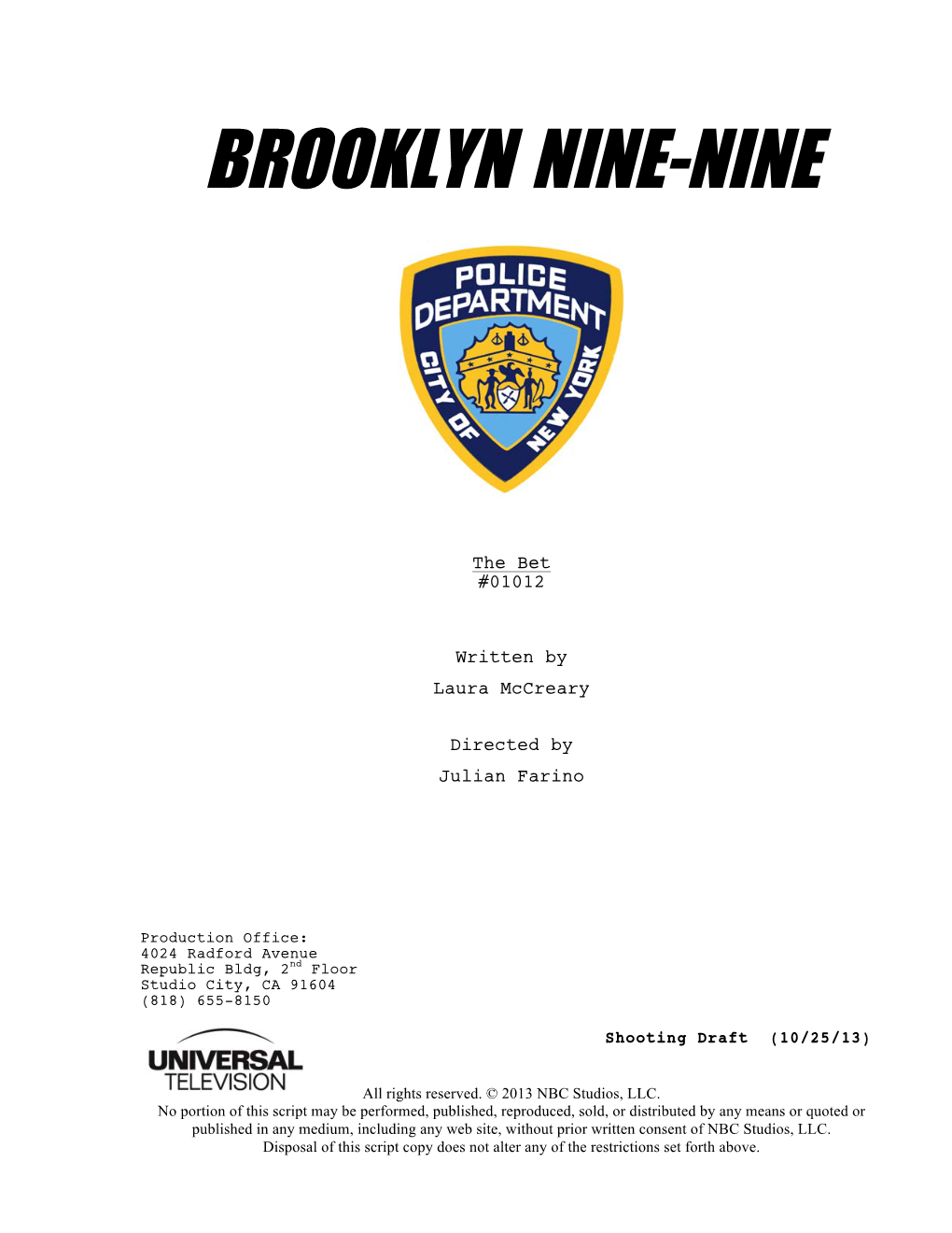 Brooklyn Nine Nine 113: the Bet 2014