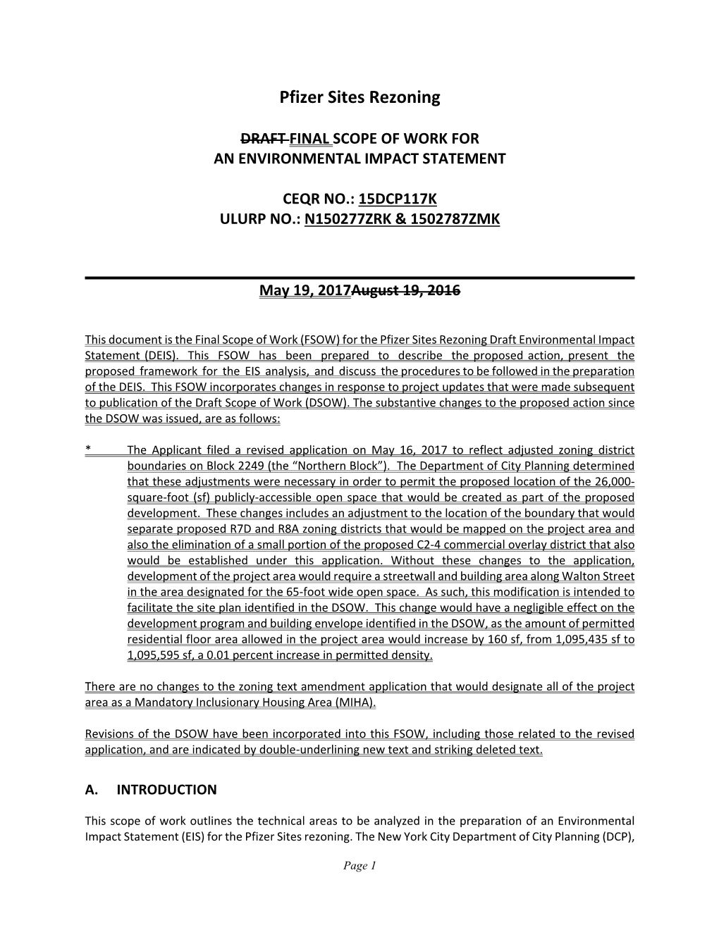 Final Scope of Work for an Environmental Impact Statement