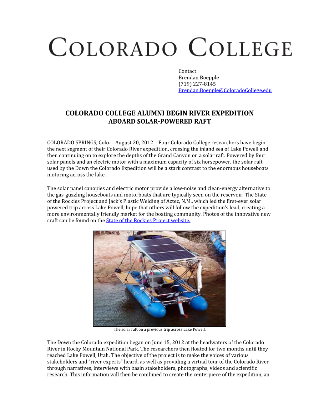 Colorado College Alumni Begin River Expedition