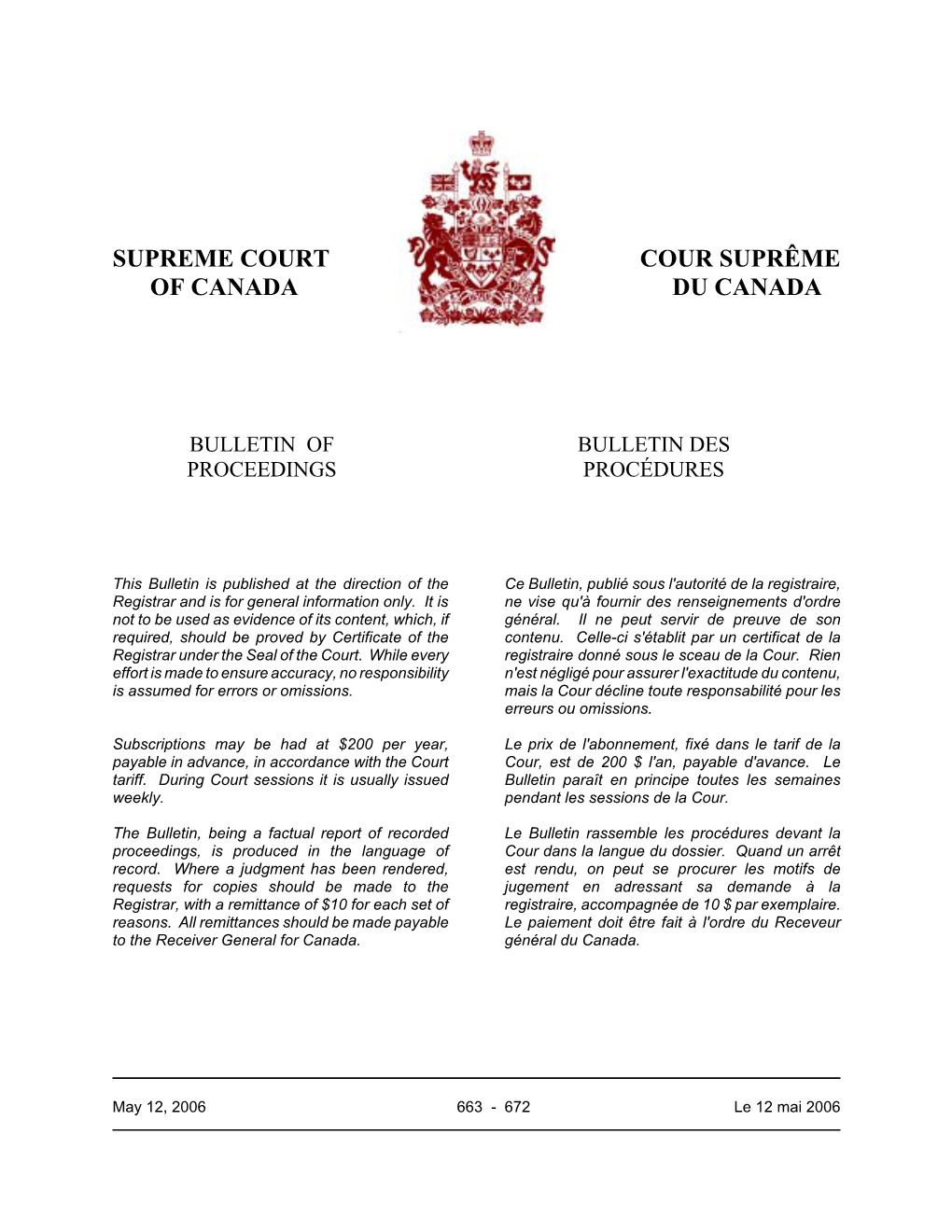 Supreme Court Cour Suprême of Canada Du Canada