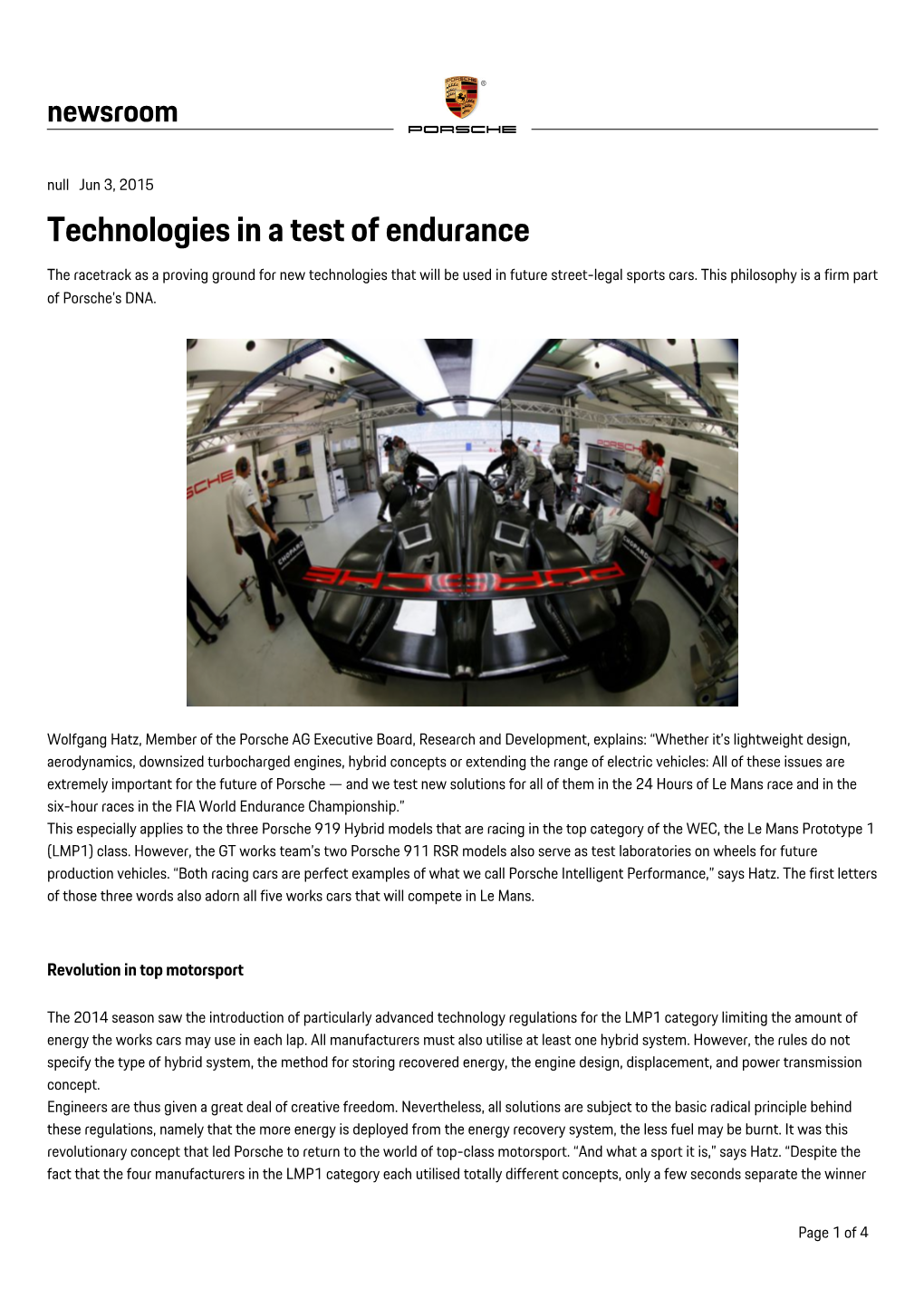 Technologies in a Test of Endurance the Racetrack As a Proving Ground for New Technologies That Will Be Used in Future Street-Legal Sports Cars