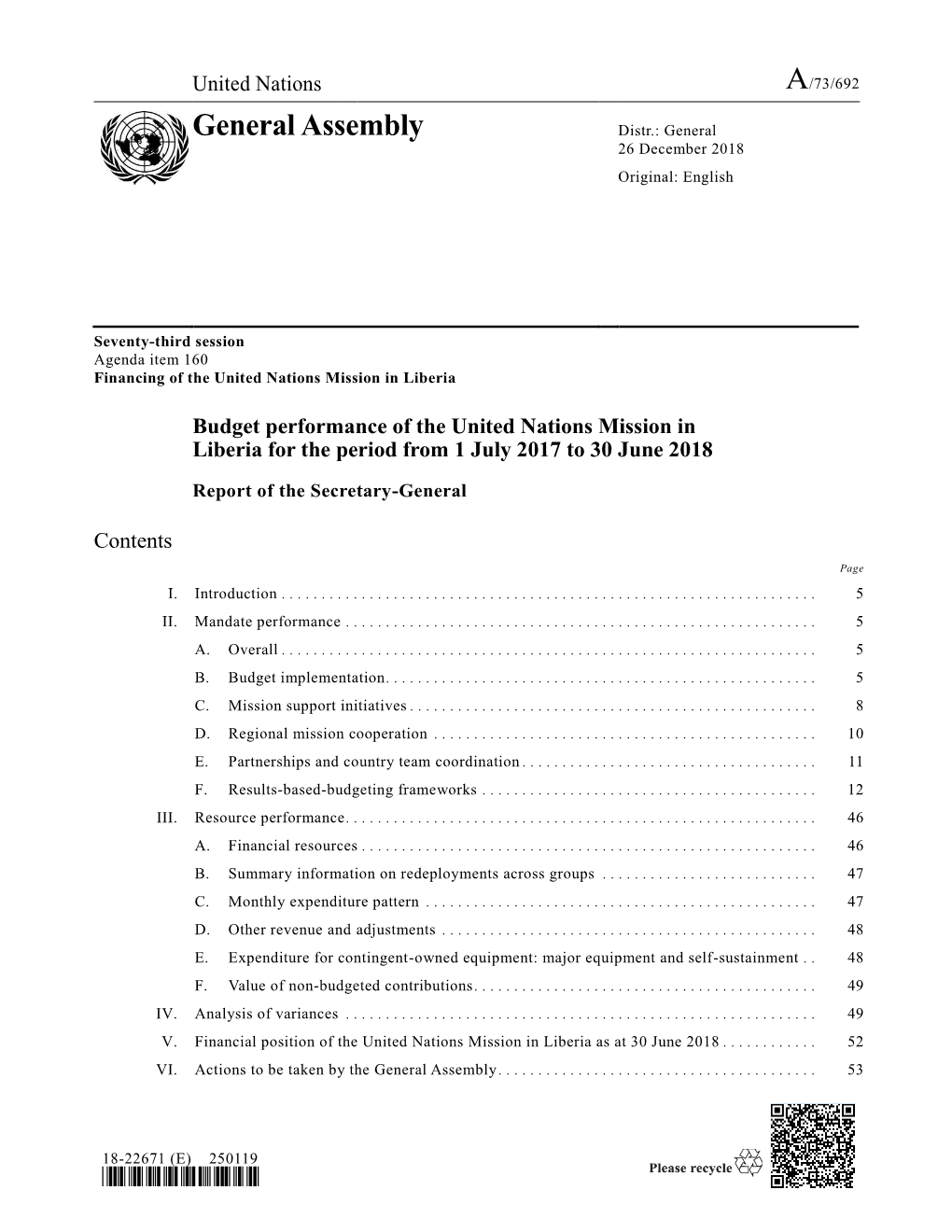 General Assembly Distr.: General 26 December 2018