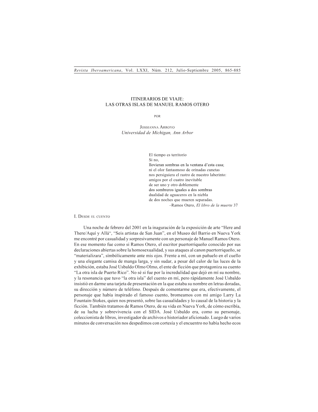 LAS OTRAS ISLAS DE MANUEL RAMOS OTERO Universidad De