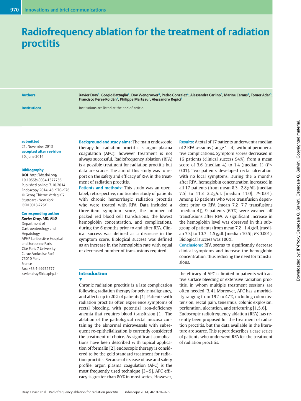 Radiofrequency Ablation for the Treatment of Radiation Proctitis