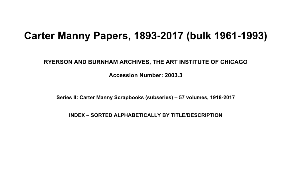 Carter Manny Papers, 1893-2017 (Bulk 1961-1993)