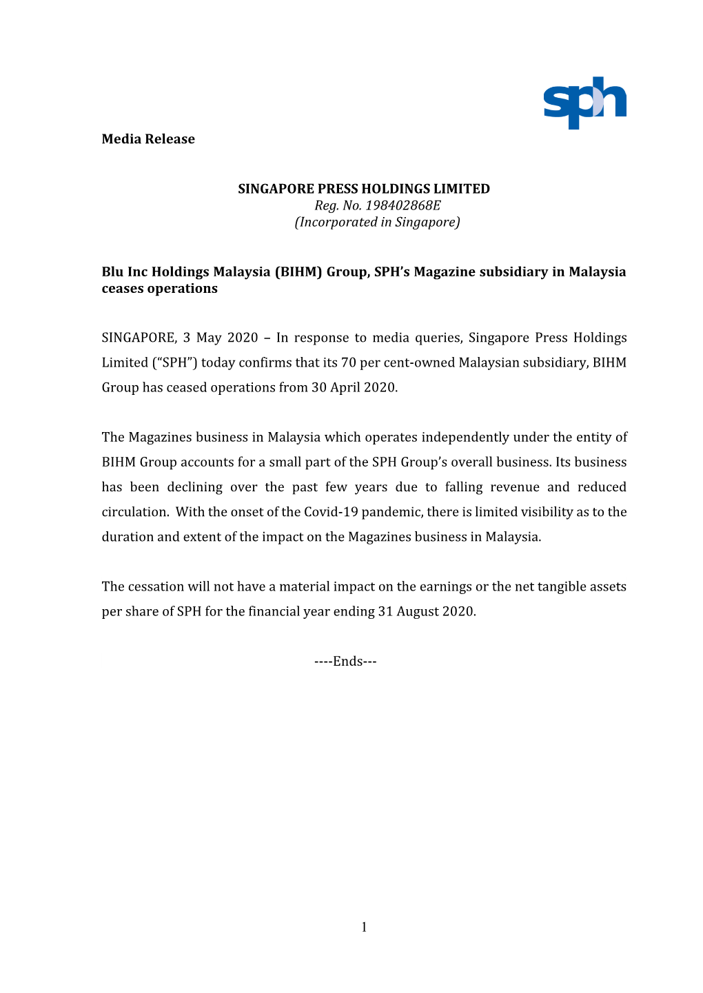 (Incorporated in Singapore) Blu Inc Holdings Malaysia (BIHM