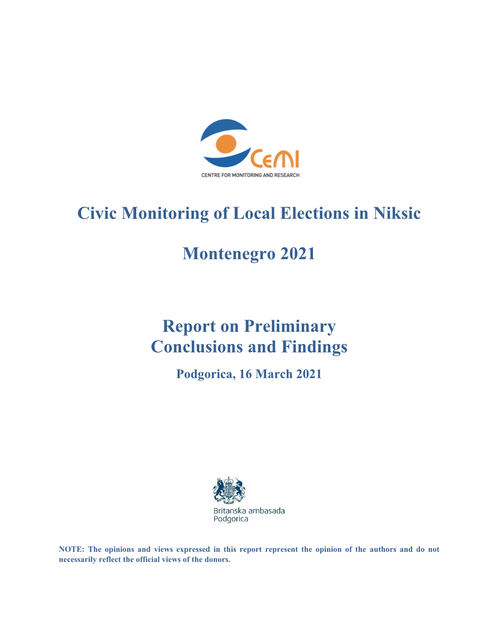 Civic Monitoring of Local Elections in Niksic Montenegro 2021 Report On